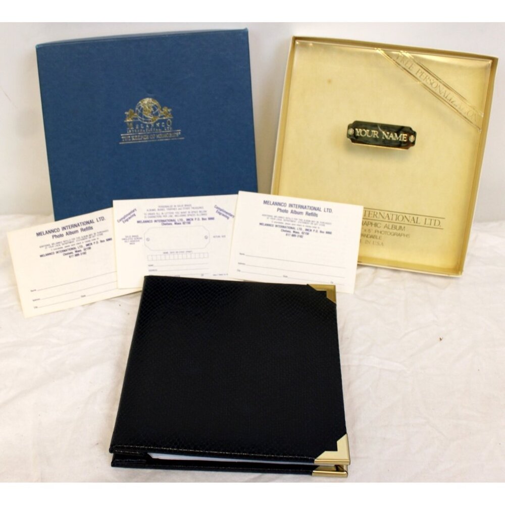 NEW Melannco Leather Bound Photo Album Navy Blue Gold Hardware 4*6 Refill Expand